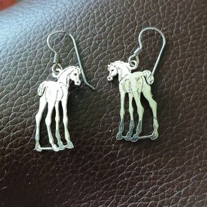 Sterling Colt/Foal Filly Earrings Sweet! Foal Is 1" Lightweight Vintage